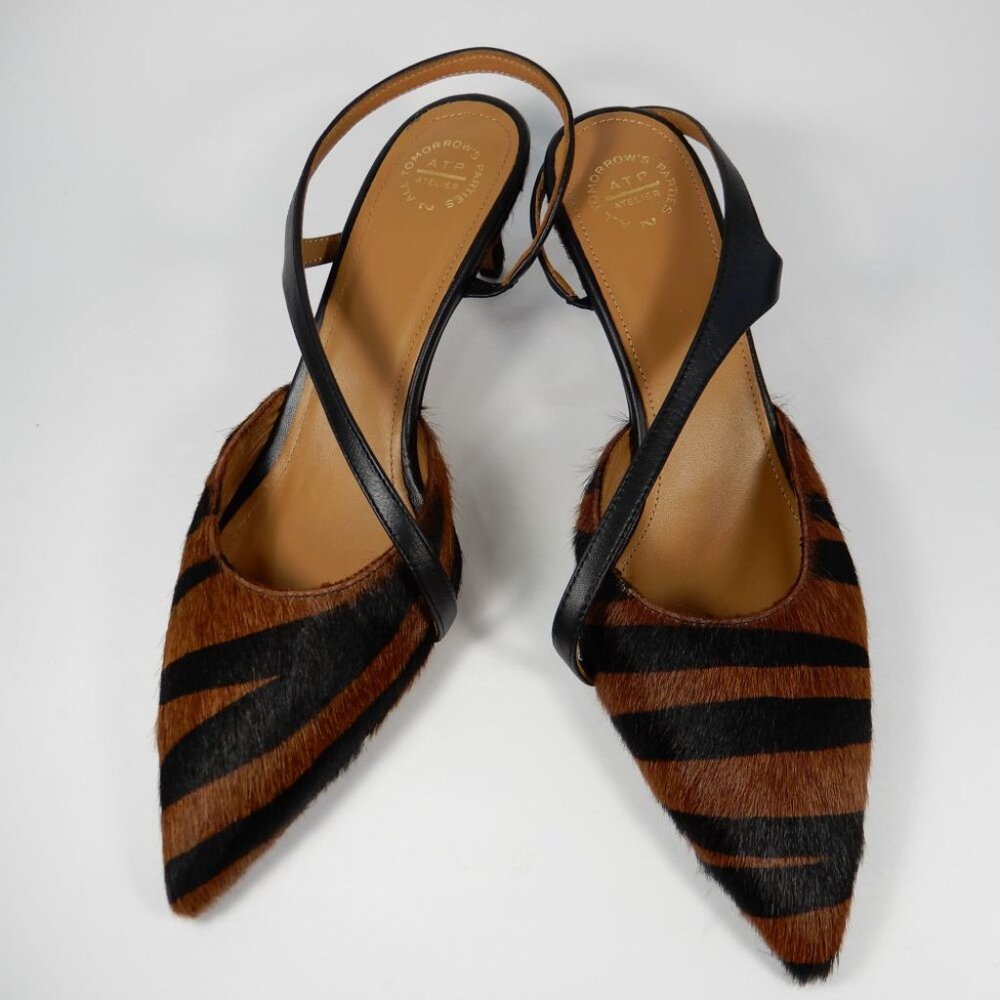 ATP ATELIER Riano Asymmetrical Slingback Pumps 40 10 Animal Calf Hair NEW $590 - Picture 1 of 16